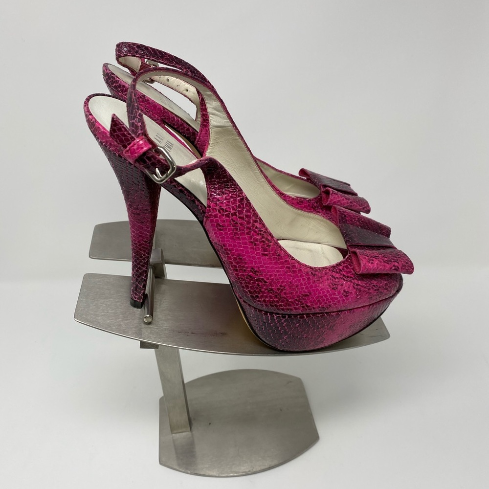 Stuart Weitzman Pink Snakeskin Platform Slingback